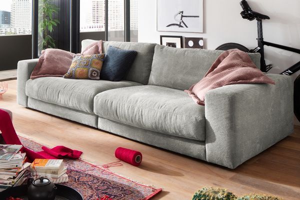 KAWOLA Sofa MADELINE 3-Sitzer Cord hellgrau 85 x 127 x 290 cm