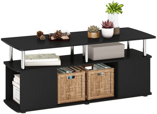 Furinno Jaya Couchtisch, Couchtisch mit Ablageboden, Wohnzimmertisch mit Unterablage, für Wohnzimmer, Dunkles Americano
