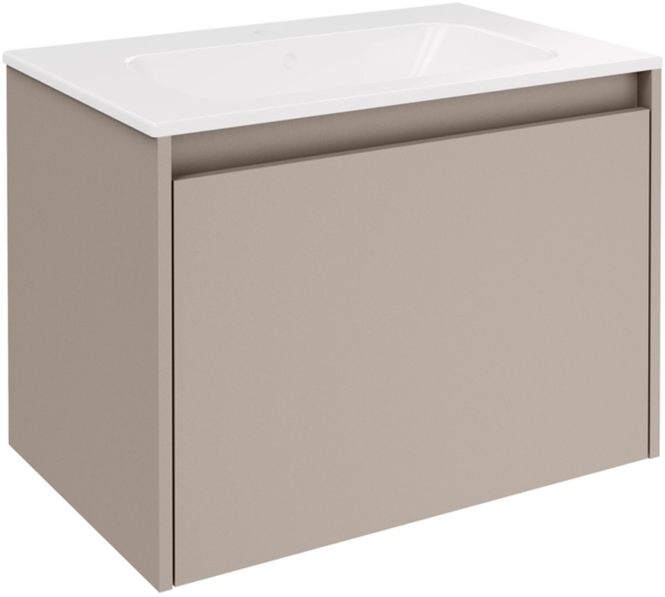 FACKELMANN COMPACT LINE Waschbecken mit Unterschrank 71 cm breit, Grau, Waschbecken Keramik Weiß, 1 Schublade