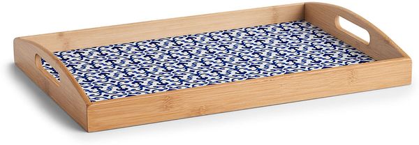 ZELLER 25389 Serviertablett MAROKKO aus Bambus/MDF, blau/weiß, 44 x 30 x 5,5 cm