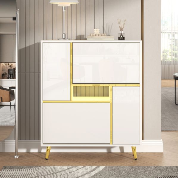 Schuhschrank 80x25x96 cm mit LED-Beleuchtung in Weiß