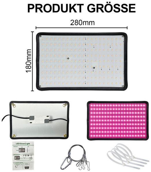 Rosnek Pflanzenlampe LED Vollspektrum Panel mit 180 LEDs & Ein-/Aus-Schalter, LED fest integriert