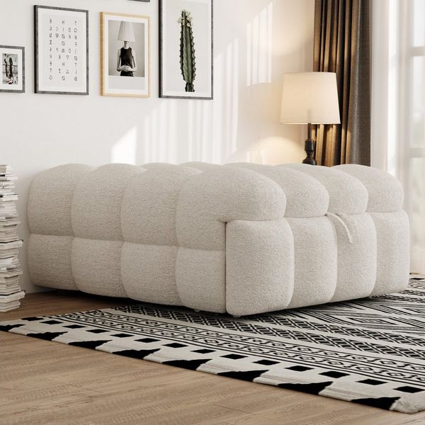 STILVORA Schlafsofa Ausziehbares sofa mit bettfunktion,sofas wohnzimmer,Puffy-Bett,Beige
