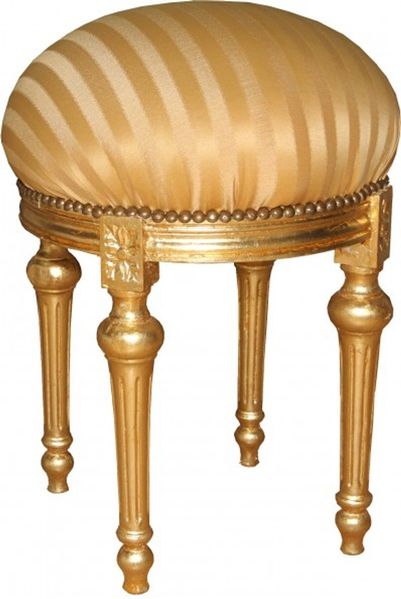 Casa Padrino Barock Sitzhocker - Rundhocker Gold Creme Streifen / Gold - Barock Hocker Möbel