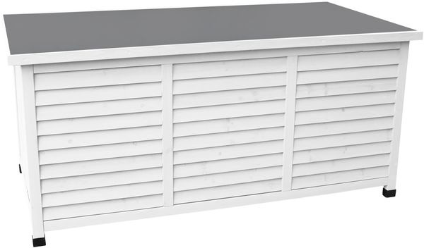 LECO Kissenbox VINTAGE, Tannenholz weiß lasiert, Stahlblechdeckel anthrazit, 132 x 66 x 61 cm