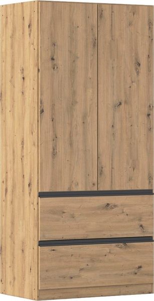 Rauch Möbel Costa, Kleiderschrank für Schlafzimmer, Kinderzimmer, Babyzimmer, Garderobe, Flur, 2-türig, 2 Schubladen, Push-to-Open, mit Zubehör Premium, Farbe Eiche Artisan, Holz, Breite 91 cm