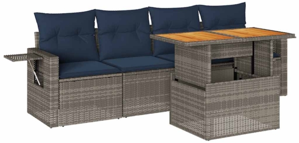 vidaXL 5-tlg. Garten-Sofagarnitur mit Kissen Grau Poly Rattan 3327099