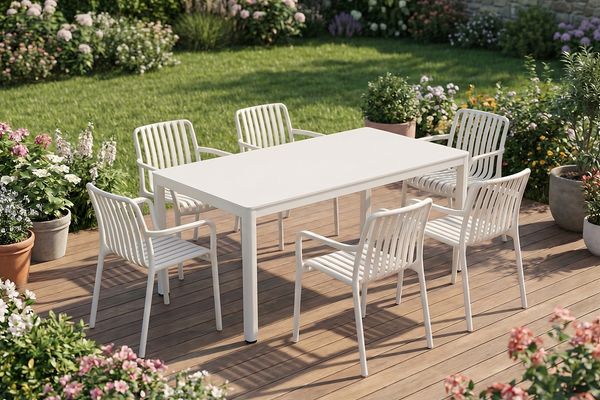 KAWOLA Gartenmöbel Set MIAVA 7-tlg. Stahl cremefarben x x cm