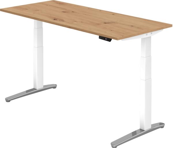 bümö elektrisch höhenverstellbarer Schreibtisch 180x80 cm mit Memory-Steuerung - Design Schreibtisch höhenverstellbar elektrisch, elektrischer Schreibtisch Asteiche, Gestell weiß/alu, XBHM-19-R-WC