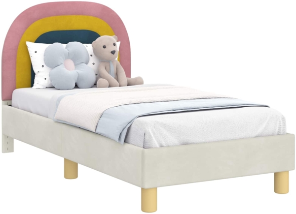 vidaXL Kinderbettgestell mit Kopfteil Creme 70x140 cm Samt 42011004