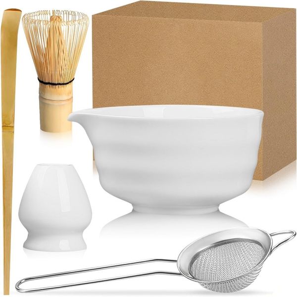 Agger Teeservice Keramik Matcha-Schale und Matcha-Rührbesen-Set, 5-teilig