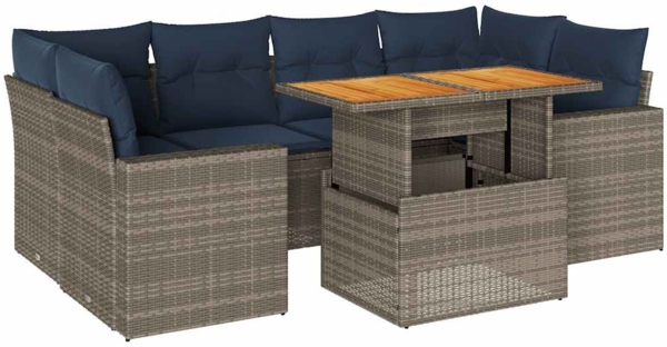 vidaXL 7-tlg. Garten-Sofagarnitur mit Kissen Grau Poly Rattan 3327008