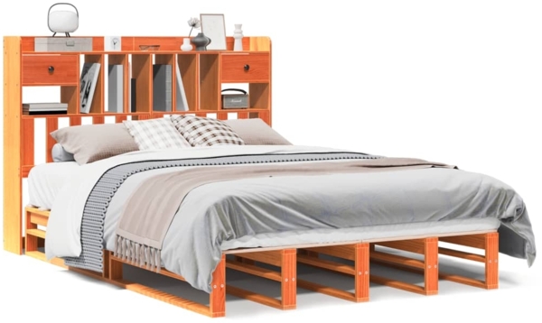 vidaXL Massivholzbett mit Regal ohne Matratze Wachsbraun 160x200 cm 3323967