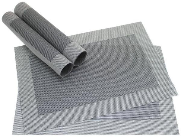 matches21 HOME & HOBBY Platzset Tischset BORDA 4er Silber Schwarz Tischunterlage als Tischdeko, (4-St), modernes Esstisch Platzdeckchen als abwaschbarer Tischuntersetzer