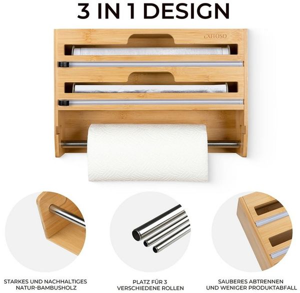 Exitoso Küchenrollenhalter simple Montage ohne Bohren, für Küchenpapier Alufolie Frischhaltefolie