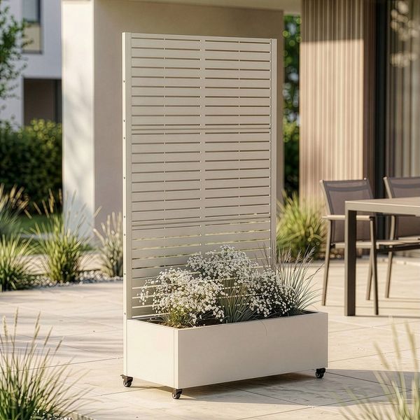 casa. pro Blumenkasten, »Nodepp« mit Sichtschutz 4 Rollen 190 x 82 x 38 cm Stahl Knoblauchbeige