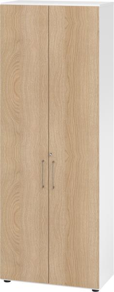 bümö Aktenschrank abschließbar, Büroschrank Holz 80cm breit in Weiß/Eiche - abschließbarer Schrank mit Aktenregal für's Büro & Arbeitszimmer, Büro Möbel Ordnerschrank mit Schloss, 968T6-W-E-BS