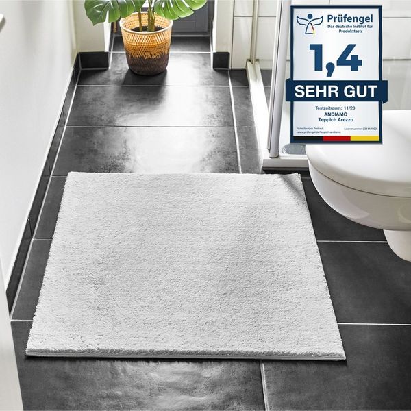 Andiamo Badematte Arezzo, Badvorleger, Badezimmer Teppich, Duschvorleger, Höhe 16 mm, rutschhemmend beschichtet, schnell trocknend, fußbodenheizungsgeeignet, Polyester, quadratisch, 2er-Set quadratisch 80x80 cm / rechteckig 60x110 cm, Uni Farben, weich...