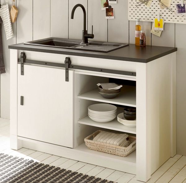 Küche Unterschrank Stove in weiß Pinie und anthrazit Landhaus 133 cm