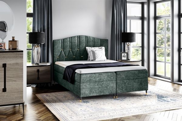 Boxspringbett Schlafzimmerbett SELIM 200x200cm in Stoff Touch Me Grün