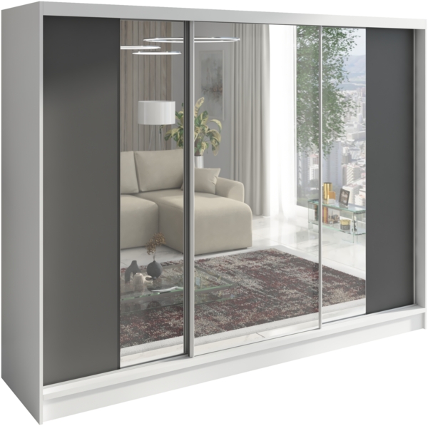 A&J MöbelLand Schwebetürenschrank VIDA 200 cm 3-türig Schrank mit Schubladen und Spiegel