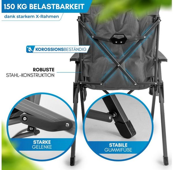 Nordmut Campingstuhl verstellbare Rückenlehne 4-fach, gepolstert, kompakt, Sitzen & Liegen (Spar-Set, 2 St), hohe Lehne, klappbar, 140kg belastbar, ergonomische Sitzform, Armlehne Bild 4