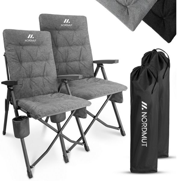 Nordmut Campingstuhl verstellbare Rückenlehne 4-fach, gepolstert, kompakt, Sitzen & Liegen (Spar-Set, 2 St), hohe Lehne, klappbar, 140kg belastbar, ergonomische Sitzform, Armlehne