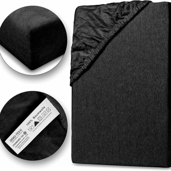 Jersey Spannbettlaken 180-200x200cm 100% Baumwolle Schwarz Bild 10