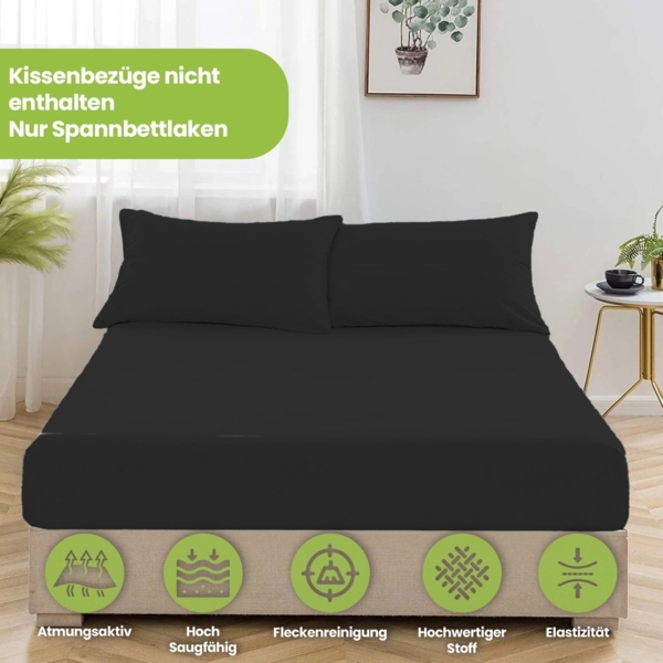 Jersey Spannbettlaken 180-200x200cm 100% Baumwolle Schwarz Bild 5