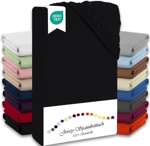 Jersey Spannbettlaken 180-200x200cm 100% Baumwolle Schwarz Bild 1