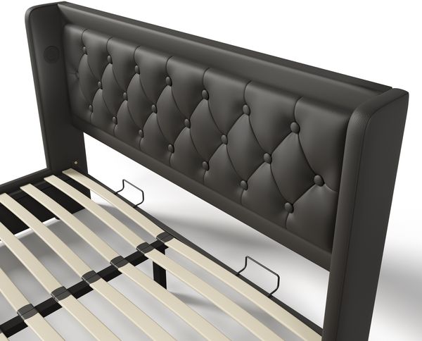 Polsterbett 160x200 cm, PU-Kunstleder, hydraulischer Bettkasten, gepolstertes Kopfteil mit USB Typ‑C und 3‑seitiger LED,Schwarz Bild 5