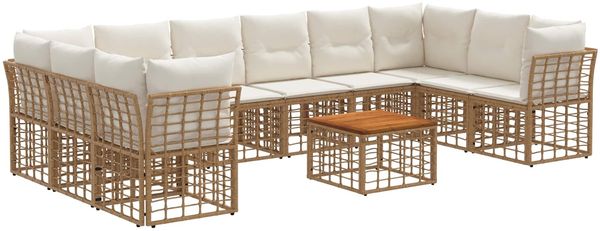 vidaXL Outdoor-Sofagarnitur 11 pcs Natürlich und Cremweiß Polyester 3437556