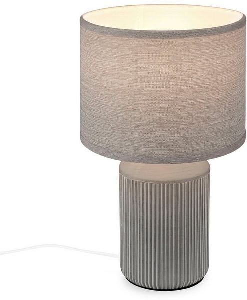 BRILONER - Tischlampe mit Stoffschirm, Kabelschalter, Keramikfuß, Lampe, Nachttischlampe, Tischleuchte, Dekolampe Flur, Bürolampe, Leselampe, Wohnzimmer, Schlafzimmer, 22x37,5 cm (DxH), Grau