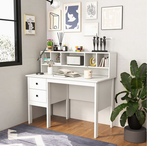COSTWAY Schreibtisch, mit 2 Schubladen & 5 Fächern, bis 95kg, 120x60x110cm