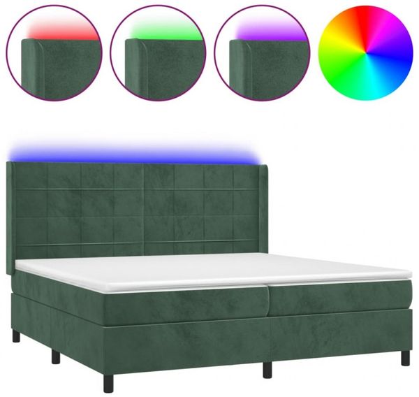 vidaXL Boxspringbett mit Matratze & LED Dunkelgrün 200x200 cm Samt 3139586