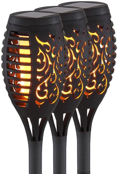 3er Set LED Solar-Steckleuchte, Stanzungen, schwarz, H 49,5 cm