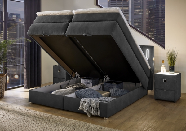 Jockenhöfer 'Kati' Boxspringbett, 180x200 cm, Mikrofaser Dunkelgrau