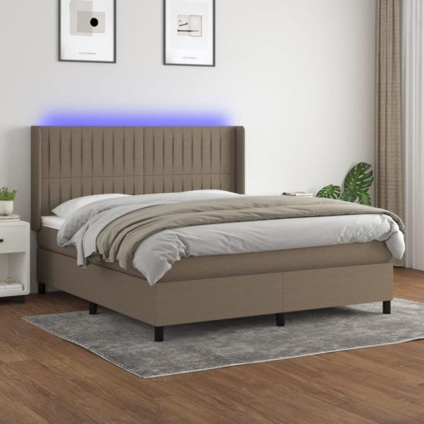 vidaXL Boxspringbett mit Matratze & LED Taupe 180x200 cm Stoff 3138497