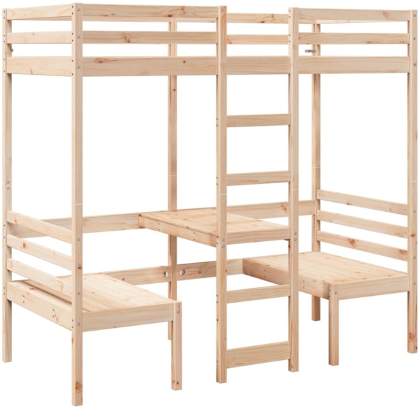 vidaXL Hochbett mit Schreibtisch & Stühlen 80x200 cm Massivholz Kiefer 3308556