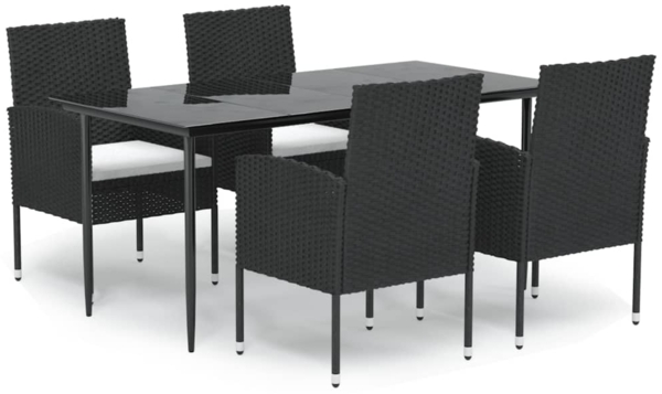 vidaXL 5-tlg. Garten-Essgruppe mit Kissen Schwarz Poly Rattan 3156778