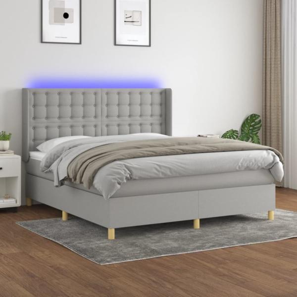 vidaXL Boxspringbett mit Matratze & LED Stoff Hellgrau 180 x 200 cm, Härtegrad: H2 [3139213]