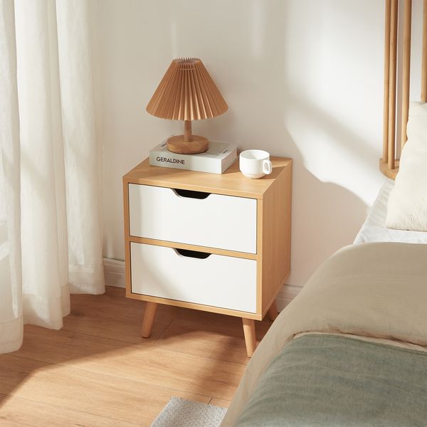 Nachttisch Bordkak mit 2 Schubladen 50x40x30 cm Eicheoptik/Weiß [en. casa]