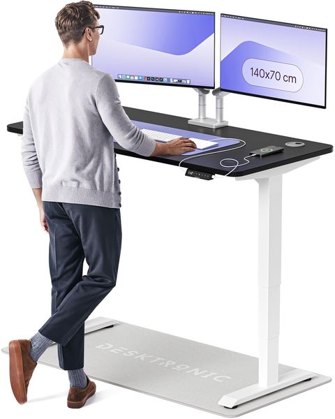 Desktronic HomePro Elektrisch höhenverstellbarer Schreibtisch 140x70cm Weiß/Schwarz mit Memory-Funktion, Anti-Kollisions Technologie, USB-A und USB-C-Ladeanschlüssen