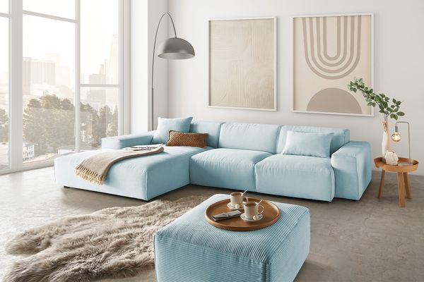 KAWOLA Sofa RANI Ecksofa Cord hellblau Recamiere links 71 x 189 x 299 cm