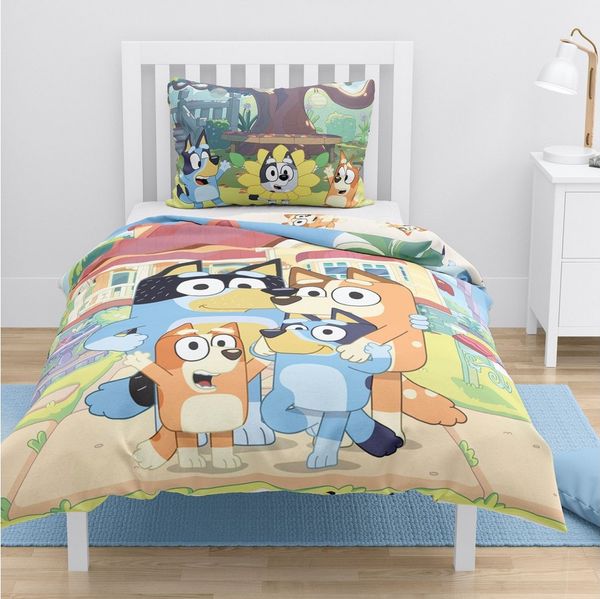 MTOnlinehandel Babybettwäsche Bluey 100x135 + 40x60 cm, 100% Baumwolle, 2 teilig, Babybettwäsche-Set, Mädchen und Jungen, farbenfroh