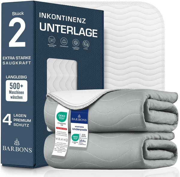 Barbons Inkontinenzunterlage waschbar Matratzenschutz 70x100 2er- wasserdichte Bett Inkontinenzauflage matratzenauflage Bettunterlage waschbar nässeschutz matratzenauflage (Grau-70x100 cm - 2er)