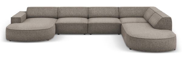 Micadoni Panorama-Ecksofa Jodie 7-Sitzer runde Recamiere Rechts Chenille Haga Grau