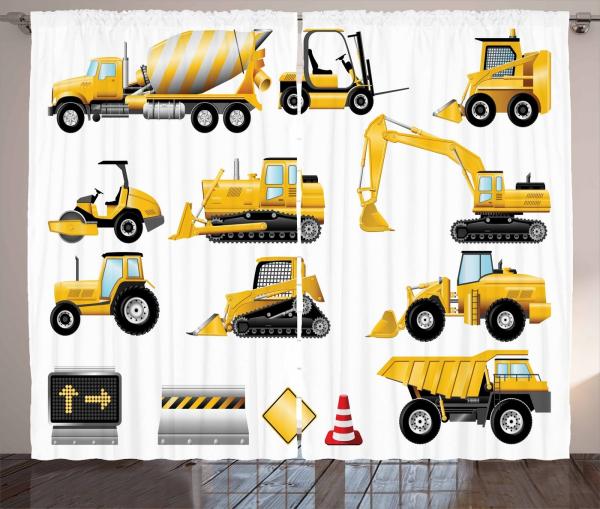 Abakuhaus Gardine Schlafzimmer Kräuselband Vorhang mit Schlaufen und Haken, Baustelle Gelb Baustelle