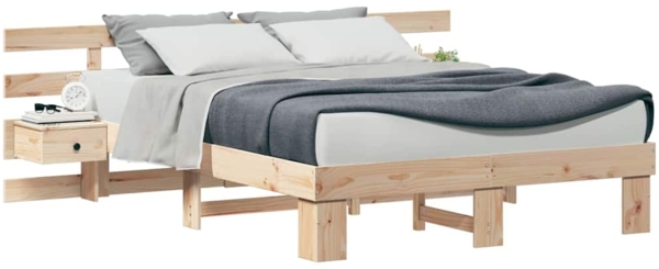 vidaXL Bettrahmen mit Kopfteil Braun 160 x 200 cm Massives Kiefernholz 3385682 Bild 2