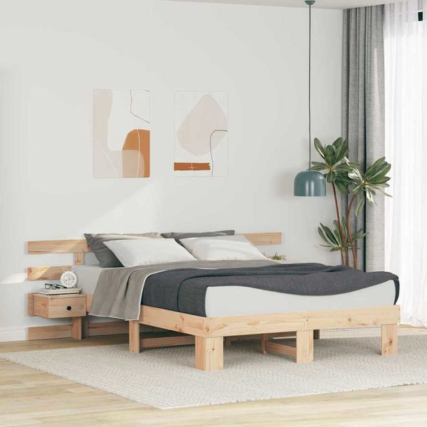 vidaXL Bettrahmen mit Kopfteil Braun 160 x 200 cm Massives Kiefernholz 3385682